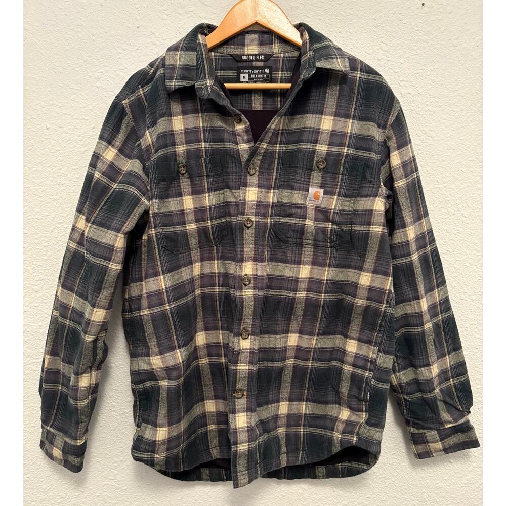 Carhartt Relaxed Fit Plaid Heavyweight Flannel Fleece Lined Shirt Men's M